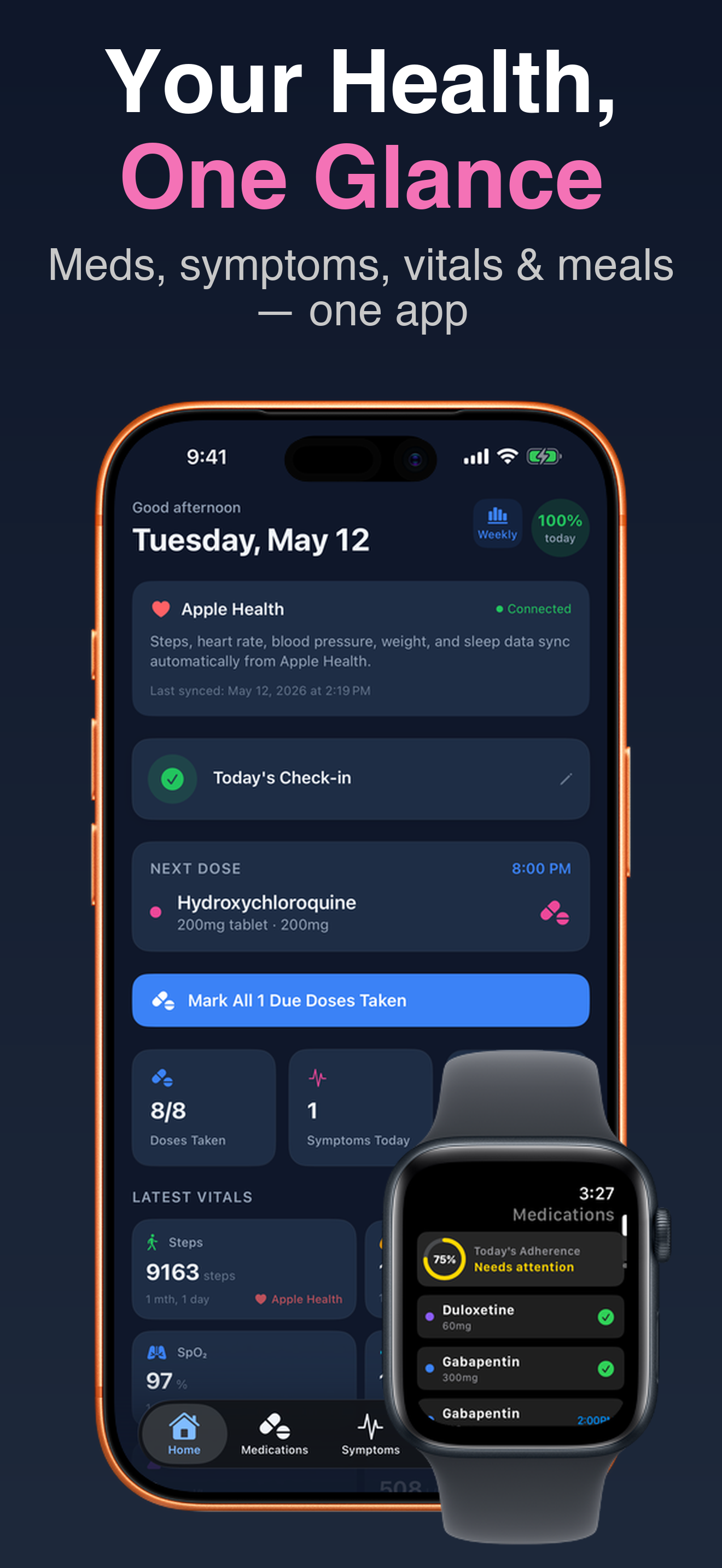 MySpoons health dashboard screen
